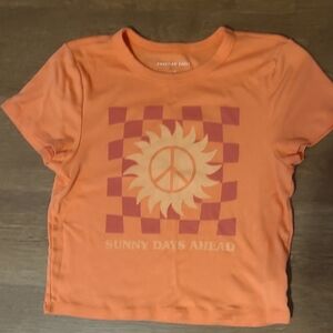 American Eagle Outfitters Orange Tee with Peace Sun Design